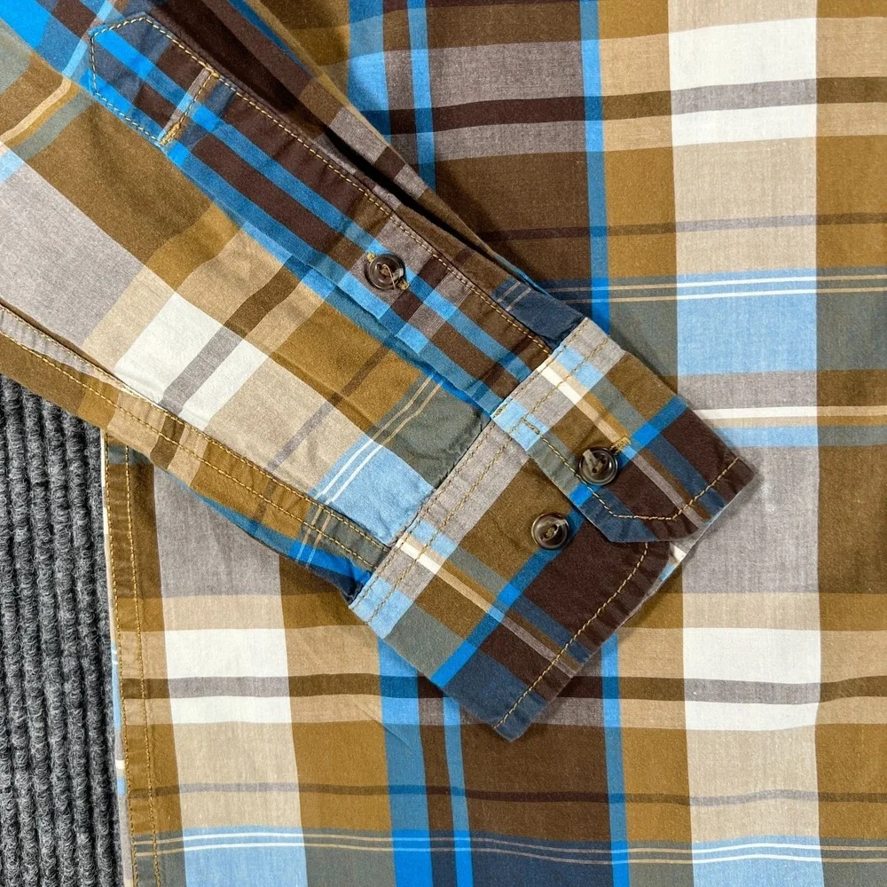 The North Face Shirt Mens Medium Brown Plaid Long Sleeve Button Up‎ Outdoor Camp